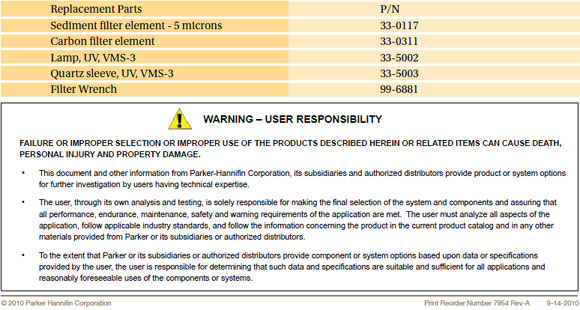 SPK Racor Portable Water Treatment specs